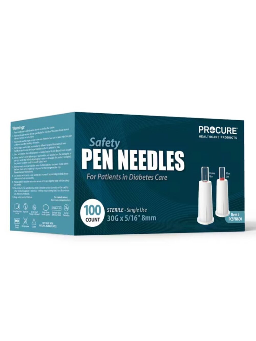 PROCURE Safety Pen Tips, 30G x 5/16’’ 8mm (100 count) Ultra Fine Single Use